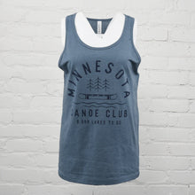 Load image into Gallery viewer, Navy tank top that says Minnesota Canoe Club, 9,999 lakes to go
