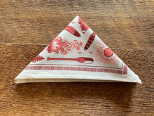 Load image into Gallery viewer, outdoor inspired bandana folded into a triangle so you can see a paddle, campfire, and lines along the side