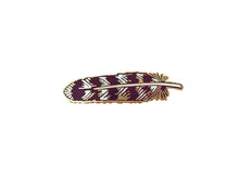 Load image into Gallery viewer, Gold and maroon pin that looks like a feather