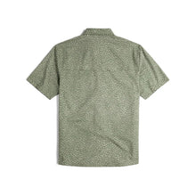 Load image into Gallery viewer, Back of green and white speckled button up shirt