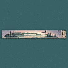 Load image into Gallery viewer, infinity sticker that has trees, water, hills, and loons