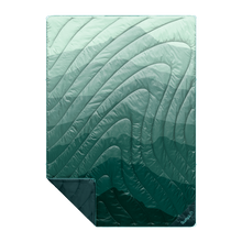 Load image into Gallery viewer, Outdoor blanket that is puffy and shows green gradient design like a mountain