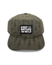 Load image into Gallery viewer, Olive hat with black logo that says Keep Nature Wild. Hat is green with black trees all over it.