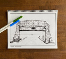 Load image into Gallery viewer, Hand drawn coloring page of the Duluth Aerial Lift Bridge