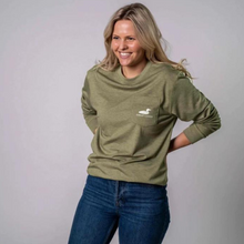 Load image into Gallery viewer, Green Great Lakes long sleeve with a loon