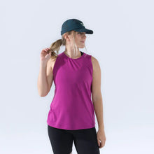 Load image into Gallery viewer, woman looking to the side with fuchsia tank top and teal hat