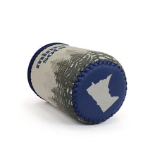 Load image into Gallery viewer, Bottom of can cooler that has Minnesota outline in blue and grey