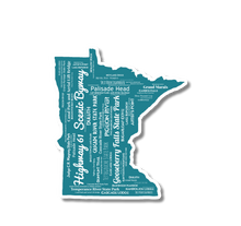 Load image into Gallery viewer, Minnesota sticker that lists all of the scenic spots on Highway 61