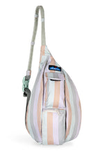Load image into Gallery viewer, one shoulder mini rope sling bag with vertical stripes in teal, orange, purple, and gray
