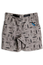 Load image into Gallery viewer, back of Kavu h20 board shorts that are grey with boats and paddles over them