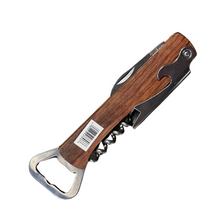 Load image into Gallery viewer, Back of wood bottle opener and corkscrew
