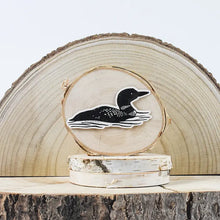 Load image into Gallery viewer, Black loon sticker swimming on wood cut-out