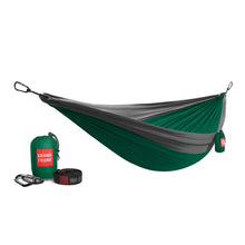 Load image into Gallery viewer, Grand Trunk double deluxe hammock in forest green and grey/charcoal