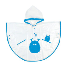 Load image into Gallery viewer, Clear kids poncho with blue monster and blue buttons
