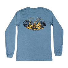 Load image into Gallery viewer, Keep Nature Wild blue longsleeve dog sitting by the campfire