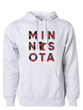 Load image into Gallery viewer, Minnesota plaid grey sweatshirt with plaid writing