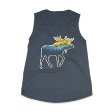 Load image into Gallery viewer, Navy high collar tank top with a moose that says Up North