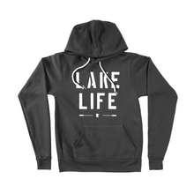 Load image into Gallery viewer, Black Lake Life hooded sweatshirt with Minnesota logo