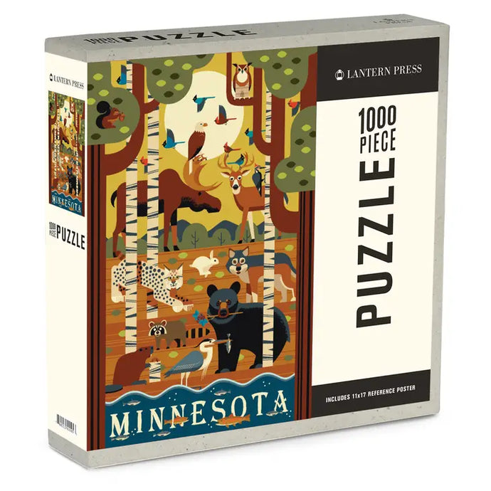 1,000 piece puzzle with woodland creatures that says minnesota