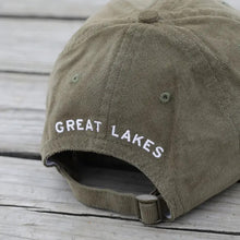 Load image into Gallery viewer, Back of Olive hat that says Great Lakes
