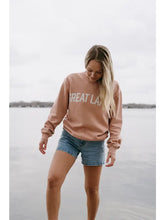 Load image into Gallery viewer, Girl wearing rose Great Lakes crewneck sweatshirt
