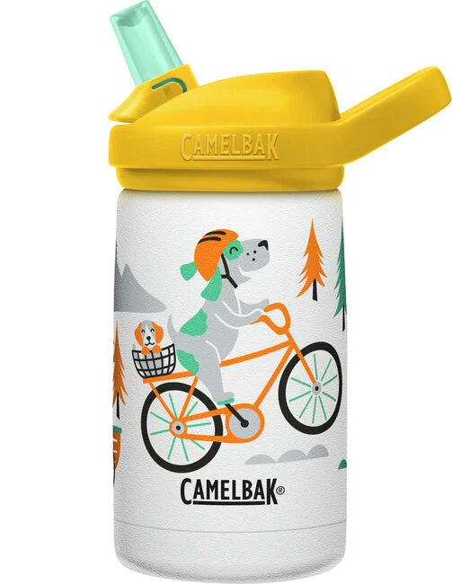 Camelbak kid's water bottle with a dog on a bike