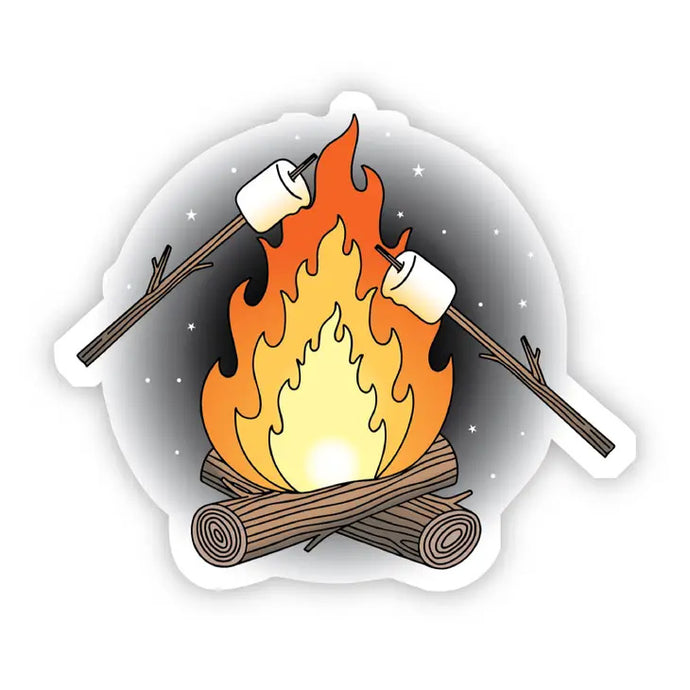 Campfire sticker with marshmallows being roasted