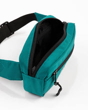 Load image into Gallery viewer, Teal fanny pack with zipper open

