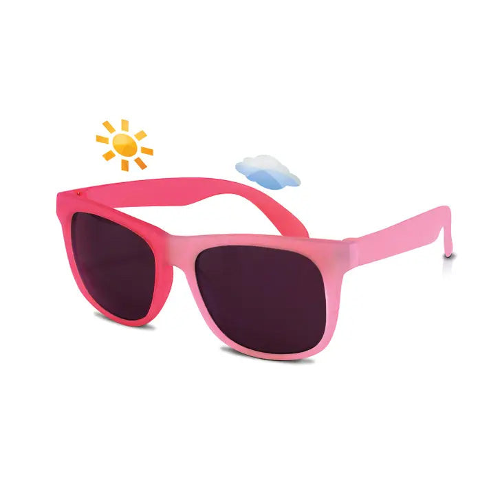 Youth sunglasses that are dark pink to light pink fade