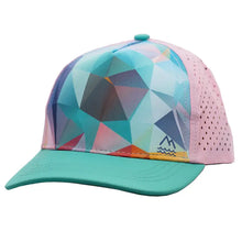 Load image into Gallery viewer, Pink and teal kid&#39;s hat with geometric design
