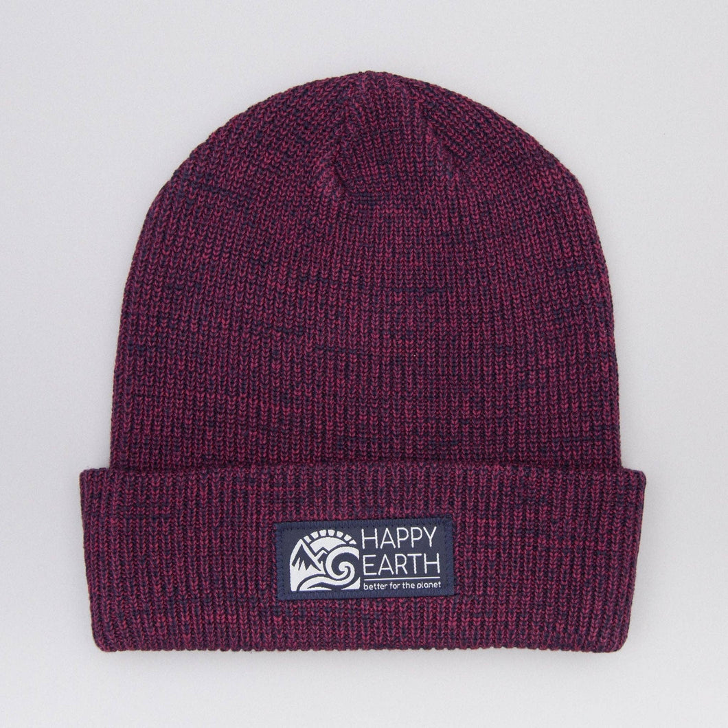 maroon hat with happy earth logo