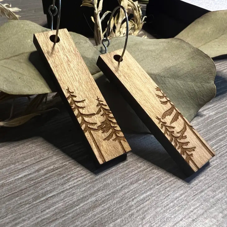 Tall Pines Laser Engraved Rectangle Earrings