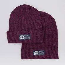 Load image into Gallery viewer, maroon beanie with happy earth patch on front
