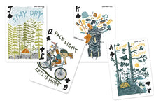Load image into Gallery viewer, Playing cards with hand drawn camp and outdoor scenes
