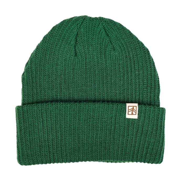 Green beanie hat with tree logo