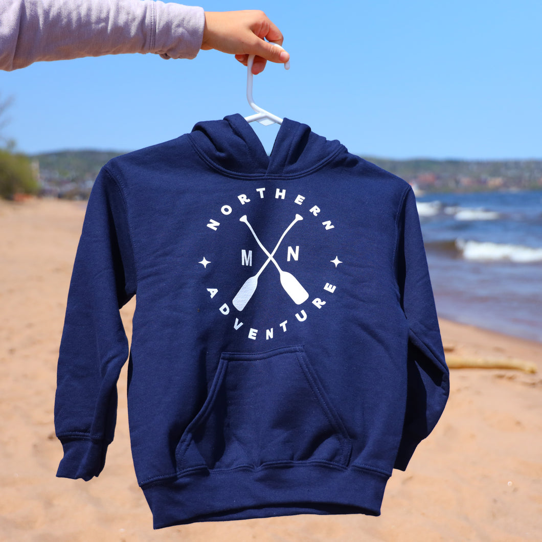 Navy Northern Adventure Minnesota hooded sweatshirt for youth