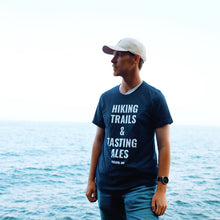 Load image into Gallery viewer, Hiking trails &amp; tasting ales navy Duluth t-shirt
