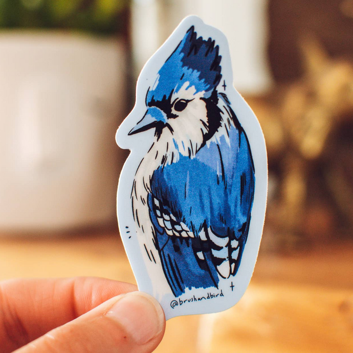 Blue jay and bird lover sticker
