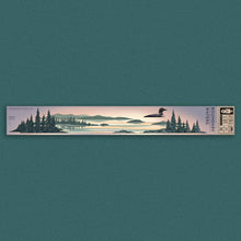 Load image into Gallery viewer, infinity sticker that has trees, water, hills, and loons
