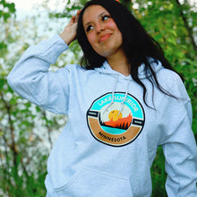 Load image into Gallery viewer, Girl wearing grey Lake Superior North Shore Minnesota sweatshirt
