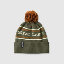 Load image into Gallery viewer, Beanie that is olive and brown that says Great Lakes
