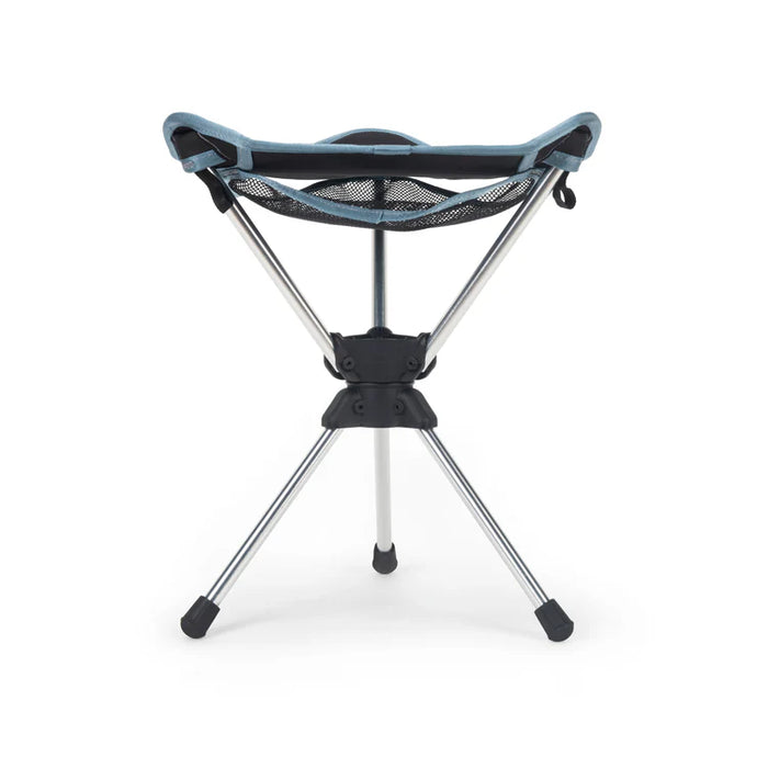 collapsible swivel stool that has a triangle mesh seat with tripod base