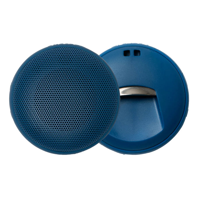 small handheld blue waterproof speaker with bottle opener