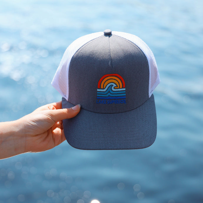 Lake Superior wave and sunset designed hat