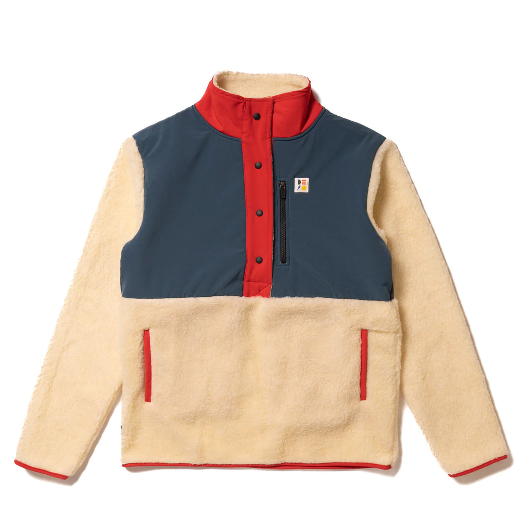 Deso supply fuzzy cream and blue and red half button up