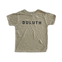 Load image into Gallery viewer, Army green toddler t-shirt that says Duluth
