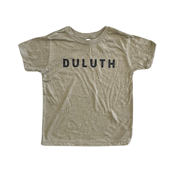 Army green toddler t-shirt that says Duluth