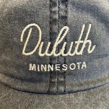 Load image into Gallery viewer, White script sewn on hat that says Duluth, Minnesota
