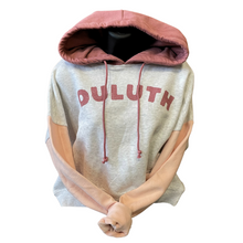 Load image into Gallery viewer, Duluth sweatshirt with pink hood and peach sleeves
