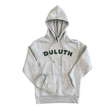 Load image into Gallery viewer, Grey sweatshirt with green writing that says Duluth
